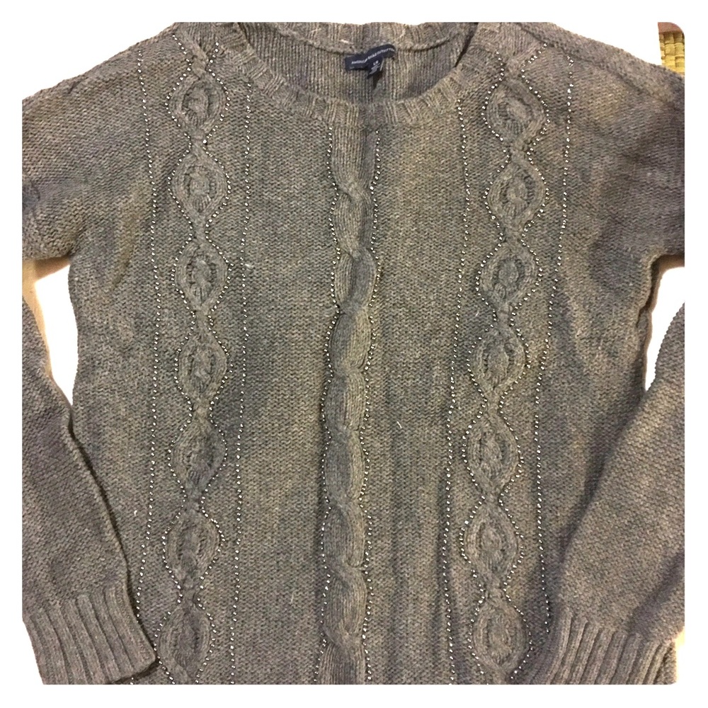 American Eagle Grey Beaded Wool Sweater large